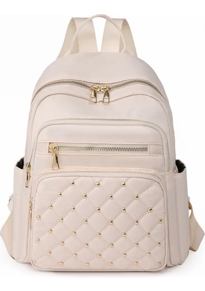 Lingge Perçin Naylon Kumaş Tasarımı Büyük Kapasiteli Üç Katmanlı Kadın Sırt Çantası Kıdemli Tasarımcı Marka 2024 Gençlik Okul Çantası Renk: Off White (Yurt Dışından)