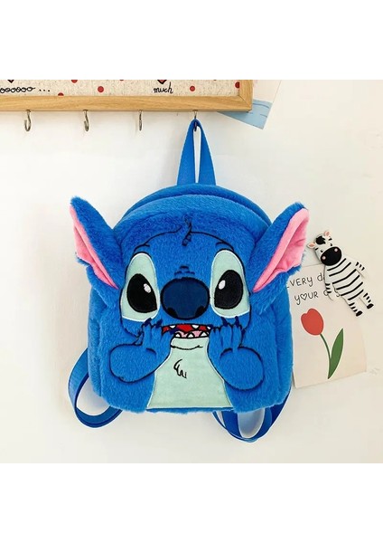 Disney Stitch Peluş Sırt Çantası Ins Japon Komik Karikatür Okul Çantası Büyük Kapasiteli Öğrenci Backpack Anaokulu Çantası Çocuk Hediye Rolor: Mavi (Yurt Dışından)