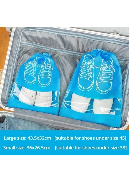 5pcs/set Ayakkabı Depolama Torbası Kalınlaşmış Dokuma Kumaş Kayış Ağızlı Büyük Kapasiteli Seyahat Su Geçirmez Ayakkabı Torbası Nem Geçirmez Boyut: 43.5X32CM/RENK: Mavi 5pcs (Yurt Dışından)