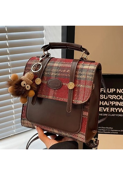 Ingiliz Bayanlar Rahat Omuz Çantası Yeni El Çantası Yüz Kızlar Sırt Çantası Moda Ekose Omuz Kadın Çantası Pu Malzeme: Mavi (Yurt Dışından)