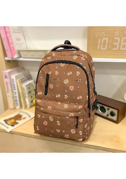 Sevimli Capibala Baskılı Sırt Çantası Kadın Niş Rahat All-Fit Sırt Çantası Büyük Kapasiteli Işık Öğrenci Çantası Renk: Kaqi Mianbao (Yurt Dışından)