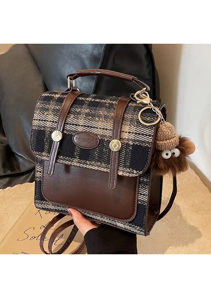 Ingiliz Bayanlar Gündelik Omuz Çantası Yeni Çanta Yüz Kızlar Sırt Çantası Moda Ekose Omuz Kadın Çanta Pu Malzeme Renk: Kahve (Yurt Dışından)