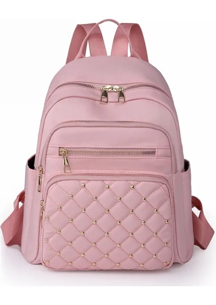 Lingge Perçin Naylon Kumaş Tasarımı Büyük Kapasiteli Üç Katmanlı Kadın Sırt Çantası Kıdemli Tasarımcı Marka 2024 Gençlik Okul Çantası Renk: Pembe (Yurt Dışından)