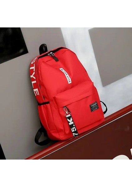 2024 Okula Dönüş Sezonu Büyük Kapasiteli Öğrenci Sırt Çantası Sıradan Düz Renk Oxford Sırt Çantası Çok Fonksiyonel Basit Çanta Renk: C-Çanta-Kırmızı (Yurt Dışından)