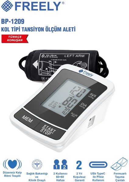 BP-1209 Tam Otomatik Üst Koldan Ölçer Konuşan Tansiyon Aleti
