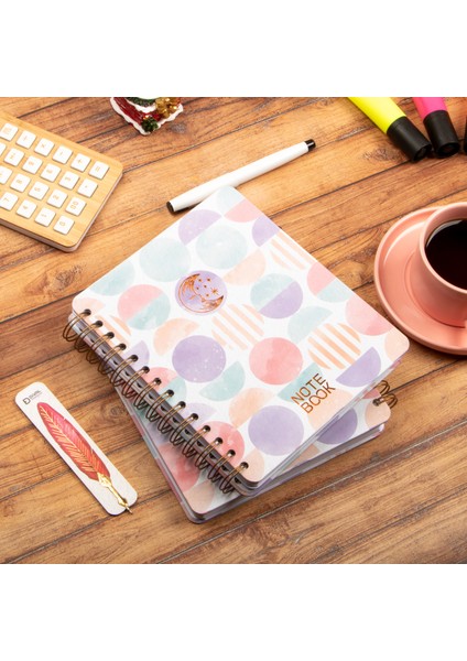 16,5X20 cm Ay Dede Sert Kapak Noktalı Tarihsiz Spiralli Defter