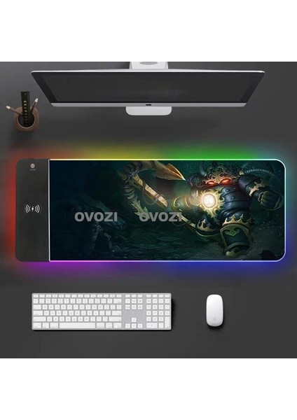 Ovozı Rgb Çok Fonksiyonlu 80×30CM Ekstra Büyük Fare ve Klavye Pedi Kablosuz Şarj 15W Hızlı Şarj (Yurt Dışından)