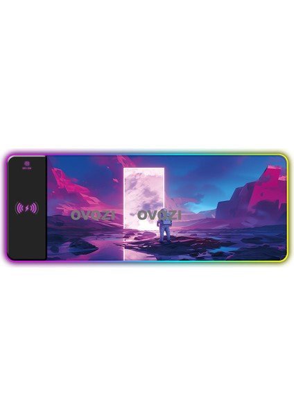 Ovozı Rgb Çok Fonksiyonlu 90×30CM Ekstra Büyük Fare ve Klavye Pedi Kablosuz Şarj 15W Hızlı Şarj (Yurt Dışından)