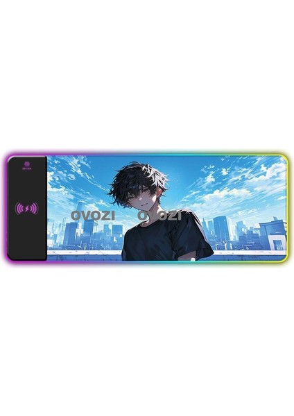 Ovozı Rgb Çok Fonksiyonlu 80×30CM Ekstra Büyük Fare ve Klavye Pedi Kablosuz Şarj 15W Hızlı Şarj (Yurt Dışından)