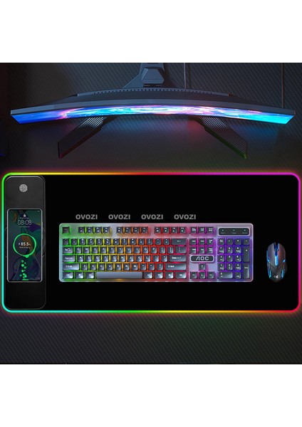 Ovozı Rgb Çok Fonksiyonlu 80×30CM Ekstra Büyük Fare ve Klavye Pedi Kablosuz Şarj 15W Hızlı Şarj (Yurt Dışından)