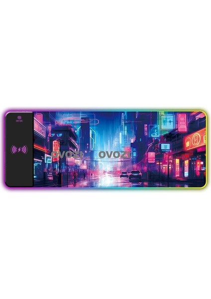 Ovozı Rgb Çok Fonksiyonlu 80×30CM Ekstra Büyük Fare ve Klavye Pedi Kablosuz Şarj 15W Hızlı Şarj (Yurt Dışından)