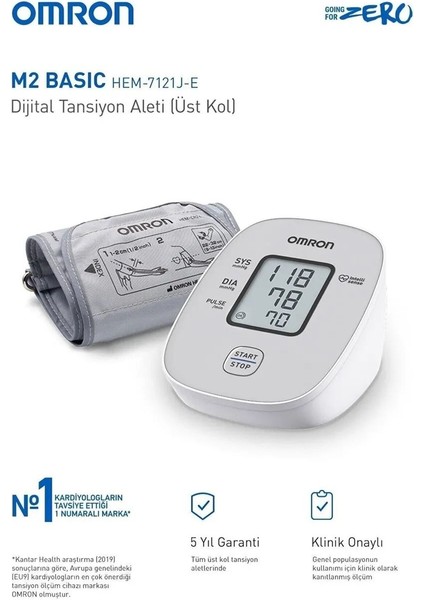 M2 Basic (HEM-7121J-E )Üst Koldan Çlçer Dijital Tansiyon Aleti