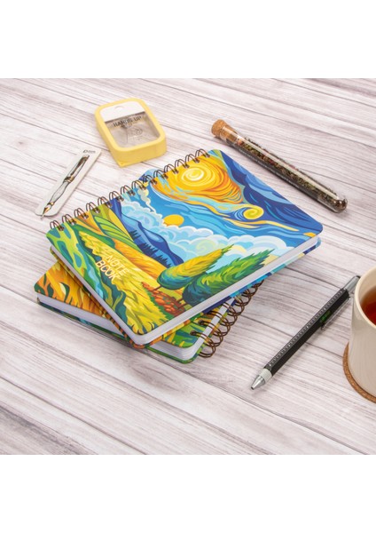 16,5x20 cm Van Gogh Sert Kapak Noktalı Tarihsiz Spiralli Not Okul Defteri