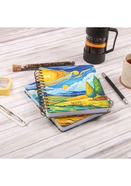 16,5x20 cm Van Gogh Sert Kapak Noktalı Tarihsiz Spiralli Not Okul Defteri