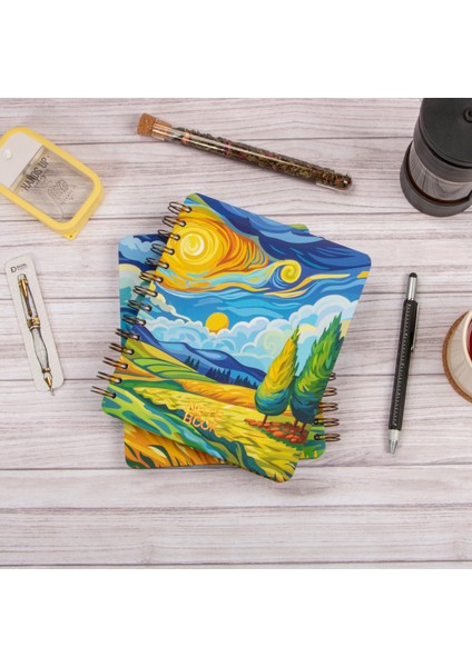 16,5x20 cm Van Gogh Sert Kapak Noktalı Tarihsiz Spiralli Not Okul Defteri