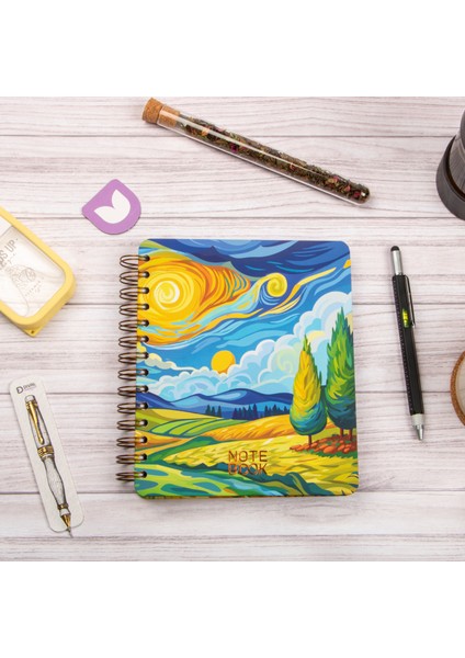 16,5x20 cm Van Gogh Sert Kapak Noktalı Tarihsiz Spiralli Not Okul Defteri