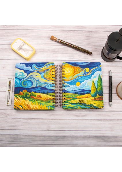 16,5x20 cm Van Gogh Sert Kapak Noktalı Tarihsiz Spiralli Not Okul Defteri