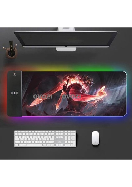 Ovozı Rgb Çok Fonksiyonlu 80×30CM Ekstra Büyük Fare ve Klavye Pedi Kablosuz Şarj 15W Hızlı Şarj (Yurt Dışından)