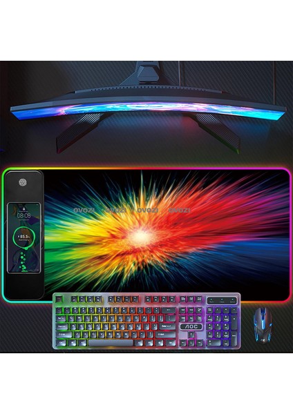 Ovozı Rgb Çok Fonksiyonlu 80×30CM Ekstra Büyük Fare ve Klavye Pedi Kablosuz Şarj 15W Hızlı Şarj (Yurt Dışından)