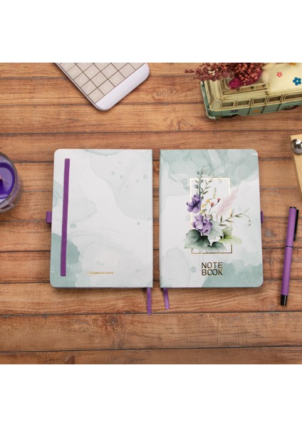 13,5X20 cm Mor Çiçekli Sert Kapak Noktalı Tarihsiz Dikişli Defter