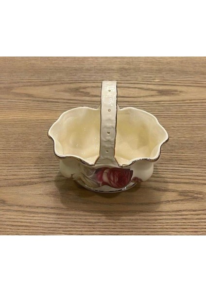 Elite Porselen Kulplu Şekerlik Krem Gold Oval Çukur Gül Desen Rose 14 x 9 cm 1 Adet fiyatları