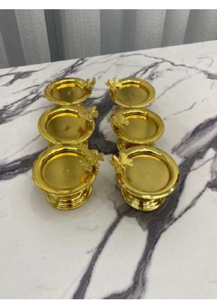 Elite 6'lı Altın Kelebekli Gold Makaronluk, Lokumluk,çay ve Kahve Yanı Sunumluk, Metal Şekerlik 1 Adet