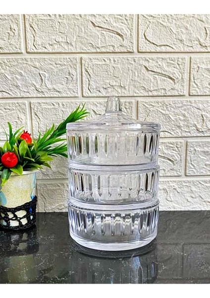 Elite Cam Pupa Kapaklı 3 Lü Şekerlik Kurabiyelik 14X21 cm 1 Adet