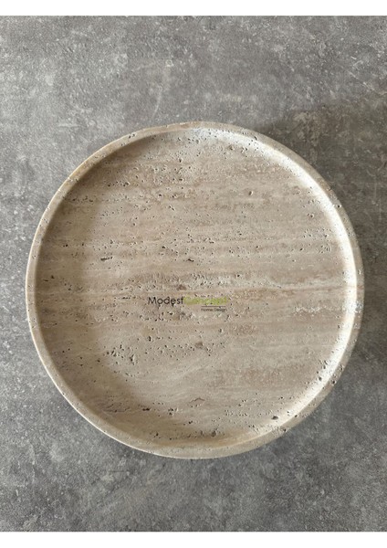 Elite Traverten Yuvarlak Tepsi, Traverten Yuvarlak Sunum Mermer Top Ayaklı 28CM 1 Adet modelleri