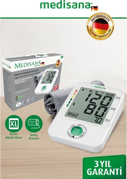Alman Tasarım Geniş Ekranlı ve Geniş Manşonlu Üst Koldan Ölçer Dijital Tansiyon Aleti