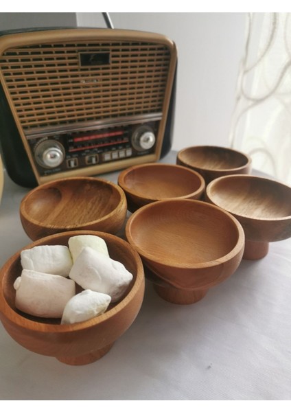 Elite 6 Set 7,5 cm Ahşap Kahve Sunum Dekor Lokumluk Şekerlik 1 Adet