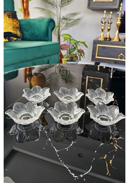 Elite 6 Lı Lotus Çiçeği Kahve Yanı Sunumluk | Çizgili Origami Lokumluk | Drajelik | Şekerlik 1 Adet