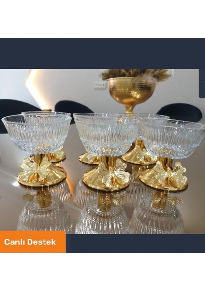 Elite 6 Lı Gold Ayaklı Cam Şekerlik Çerezlik Sunumluk Kelebekli Model Baharatlık 1 Adet