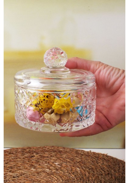 Elite Lüx Kristal Büyük Kapaklı Cam Şekerlik & Cam Lokumluk, Kesme Cam Lüx Şekerlik 10CM*10.5CM (4 Model) 1 Adet