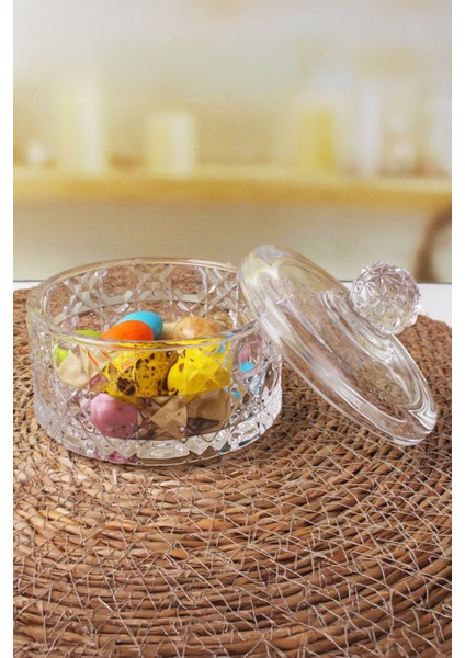 Elite Lüx Kristal Büyük Kapaklı Cam Şekerlik & Cam Lokumluk, Kesme Cam Lüx Şekerlik 10CM*10.5CM (4 Model) 1 Adet fırsatları