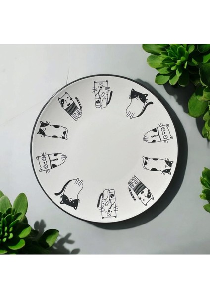 Elite Seramik Tabak,tasarımlı Tabak,kedi Desenli Tabak,pata-Yemek Tabağı 1 Adet