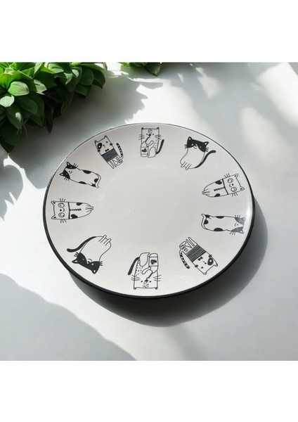 Elite Seramik Tabak,tasarımlı Tabak,kedi Desenli Tabak,pata-Yemek Tabağı 1 Adet