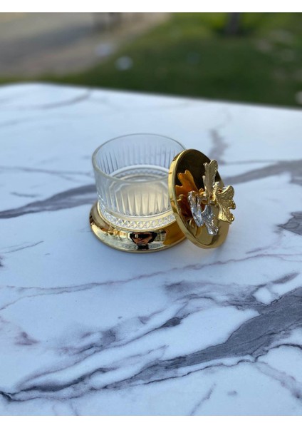 Elite Lüx Gold Şekerlik Metal Ayaklı Kelebek Aksesuarlı Elysia Çerezlik ,reçellik,lokumluk,sunumluk 1 Adet