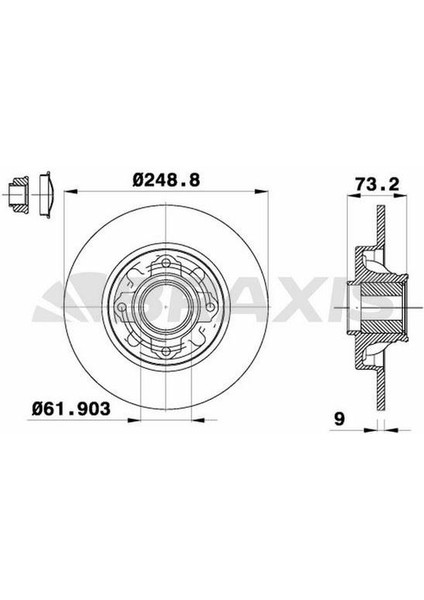 Fren Diski Arka P308 Sw P308 Coupe C4 (B7) / (Tek Teker Icın) / (DIAM:249 Ep 9) / (Hava Sogutmasız)