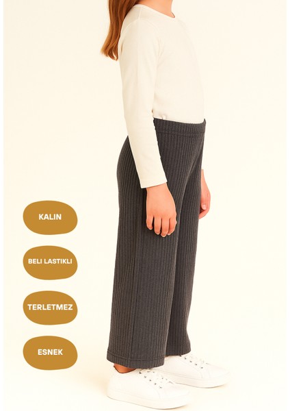 Beli Lastikli Füme Kız Çocuk Eşofman Altı - Rahat Geniş Paça Kalın Kumaş 7-8-9-10-11-12-13-14 Yaş fiyatları