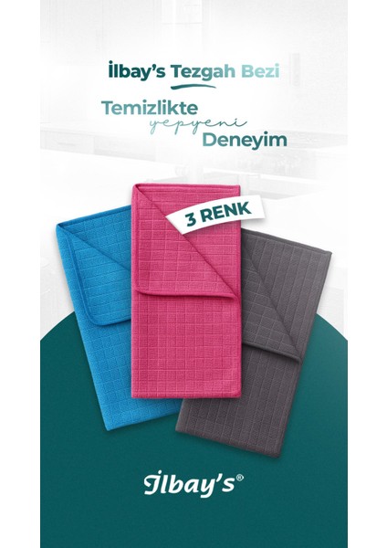 Ilbay’s 2’li Mikrofiber Tezgah Bezi 40X40 cm | Süper Emici Leke Bırakmaz Bez