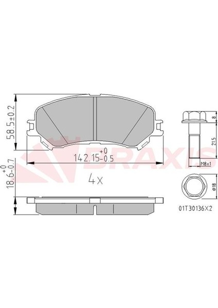 Ön Fren Balatası Renault Megane Iv 15> Scenıc Iv 15> Talısman 15> G:142 mm Y:58,5mm K:18,6 mm