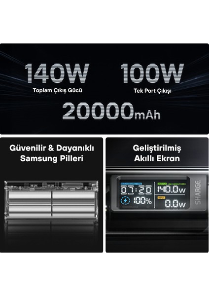 140W - Yüksek Güçlü ve Şeffaf Tasarımlı Powerbank - Siyah
