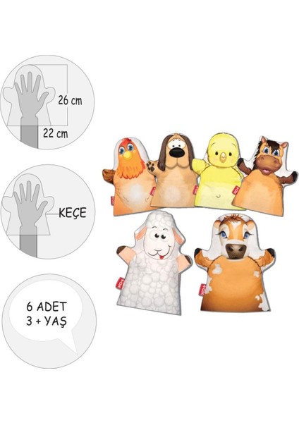 Elite 6 Parça Çiftlik Hayvanları Keçe El Kukla Set , Eğitici Oyuncak 1 Adet