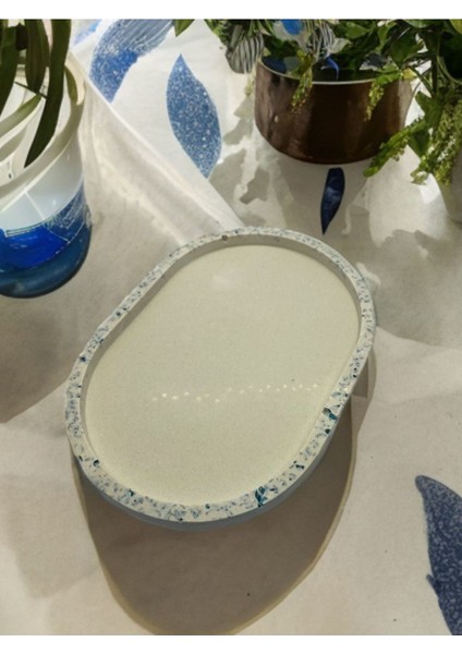Elite 2'li Dekoratif Tabak, 2'li Sunumluk Tabak, Altın Sarı ve Mavi Taş Kenarlı Dekoratif Tabak 1 Adet