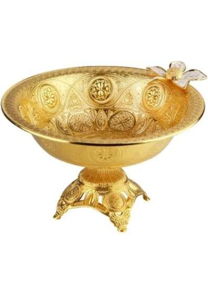 Elite Çiçekli Gold Ren Metal Ayaklı Çerez-Lokum Kasesi 1 Adet