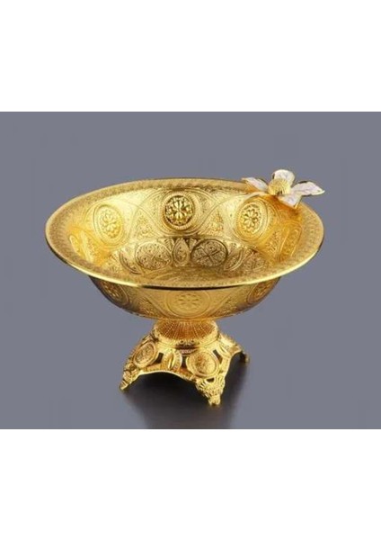 Elite Çiçekli Gold Ren Metal Ayaklı Çerez-Lokum Kasesi 1 Adet