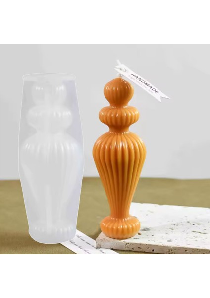 Silikon Avrupa Çizgili Mum Kalıbı Aromaterapi Mumluk Süs Masaüstü Dekorasyon Mumu 12.7 cm