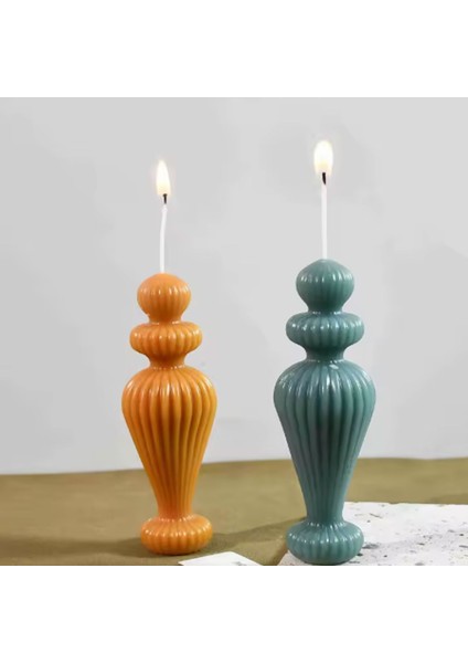 Silikon Avrupa Çizgili Mum Kalıbı Aromaterapi Mumluk Süs Masaüstü Dekorasyon Mumu 12.7 cm fırsatları