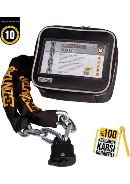 Protector HEX13 Altıgen Motosiklet Kesilmez Zincir Kilit 13MM 120CM