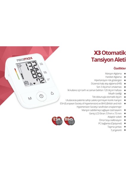 X3 Üst Kol Tipi Otomatik Tansiyon Aleti 5 Yıl Güvenceli
